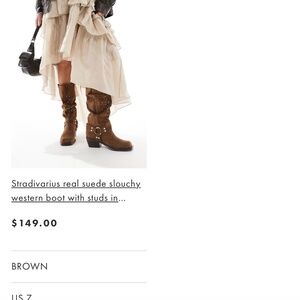 Stradivarius Real Suede Slouchy Western Boot with Studs